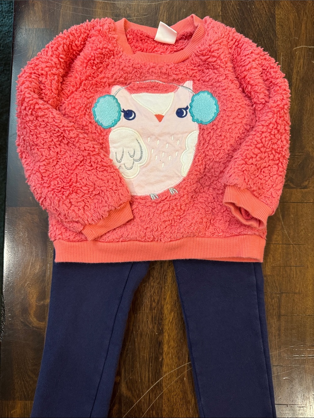 Gymboree Coral Sherpa Owl Sweatshirt with Navy Leggings